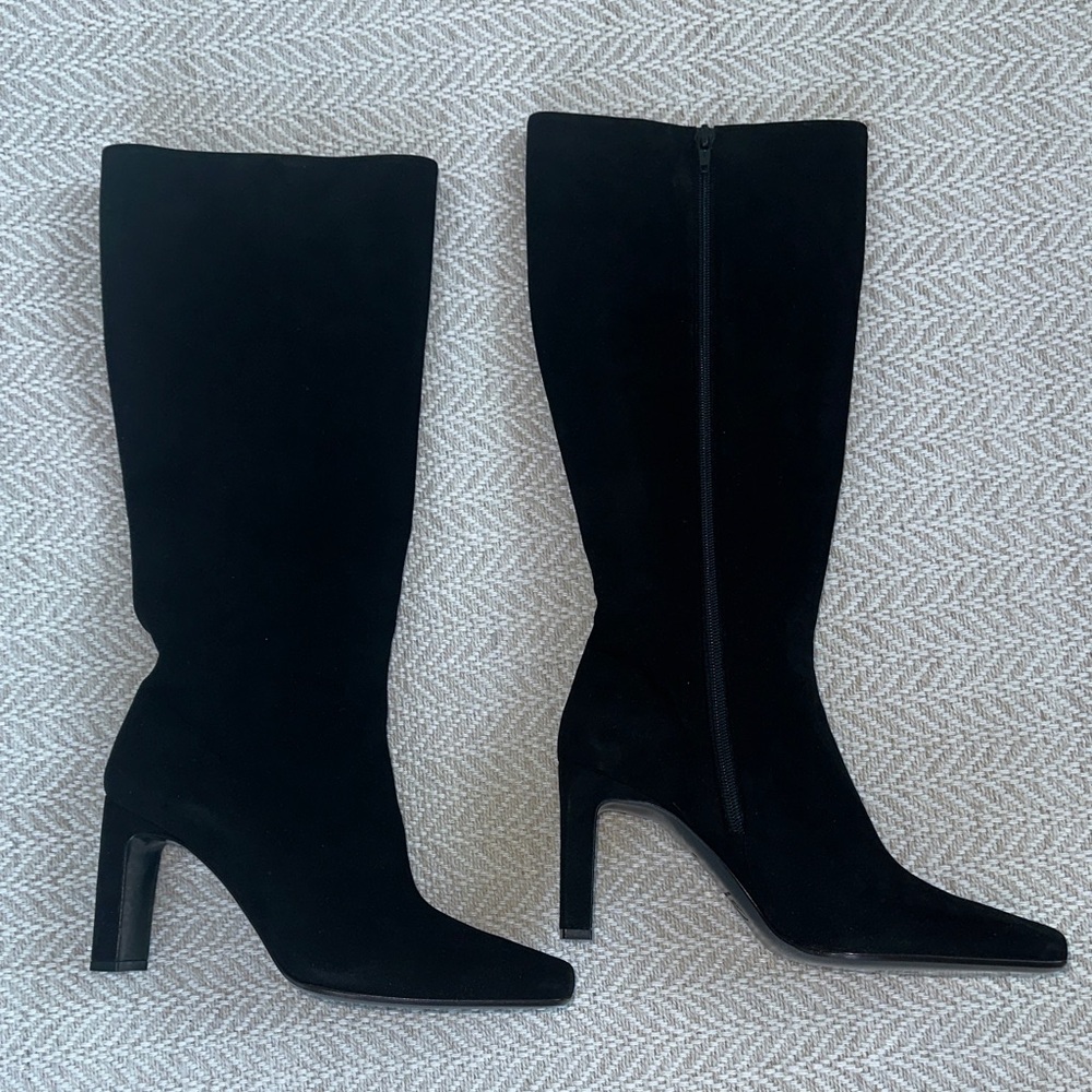 St John Black Suede Heeled Boots, size 8